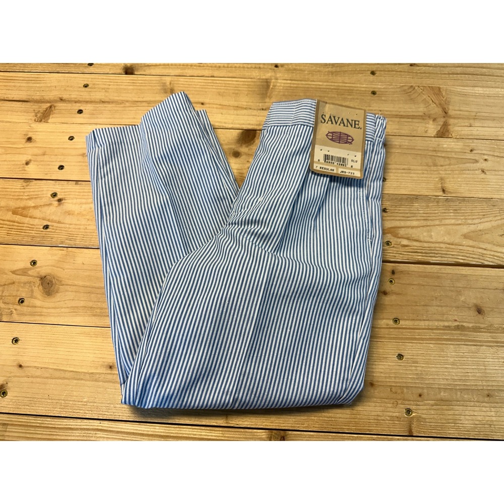 Savane Boys Blue‎ Striped Pants Seersucker 7 NWT